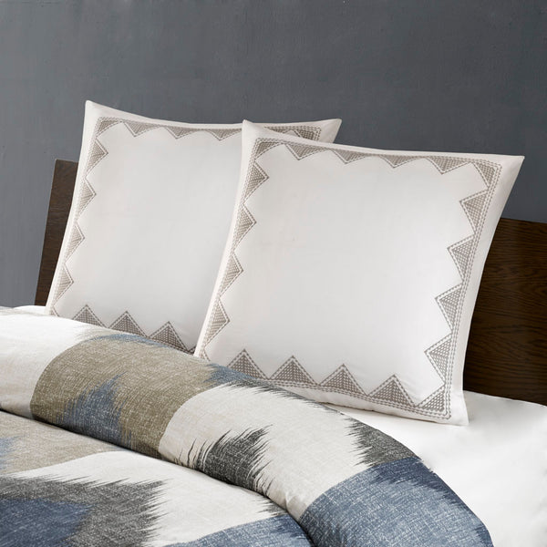 JLA Home INK+IVY - Cotton Isla Euro Sham with Geometric Embroidery, 26x26in Soft Antimicrobial White Accent Cover II11-550