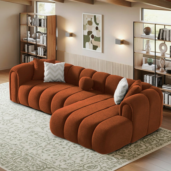 English Elm Beatrice Channel Tufted Boucle Sectional Sofa Deep Seating Modern Living Room Burnt Orange B183S00219