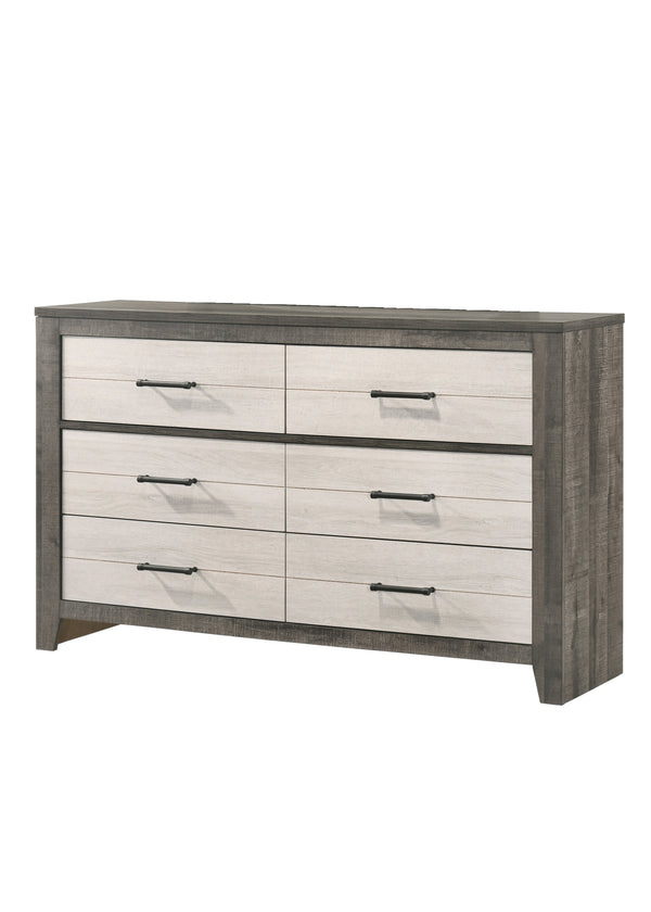 English Elm 1pc Two-Tone 6-Drawer Dresser 58.3" Wide Gray Beige Modern Bedside Storage Metal Pull Handles B2741P343803