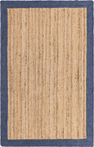 Unique Loom Braided Jute Goa Hand Braided Border Rug Natural, Navy Blue 5' 1" x 8' 0"