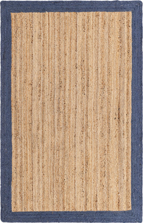 Unique Loom Braided Jute Goa Hand Braided Border Rug Natural, Navy Blue 5' 1" x 8' 0"