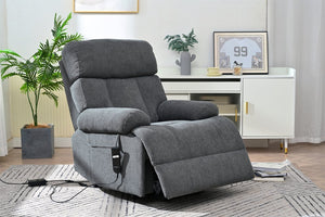 English Elm Oversized Power Lift Recliner Chair with Remote Control, Spacious Fabric Seat and Side Pocket for Comfort and Support Dark Gray W1028P261272