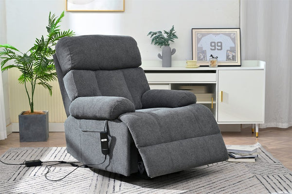 English Elm Oversized Power Lift Recliner Chair with Remote Control, Spacious Fabric Seat and Side Pocket for Comfort and Support Dark Gray W1028P261272