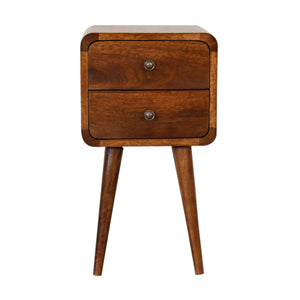English Elm Soli Solid Mango Wood Mini Chestnut Nightstand with 2 Drawers, Curved Beige-Brown Design, Nordic Legs B182P213806