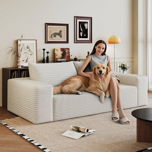 English Elm 63" Corduroy Loveseat Sofa Deep Seat 600lb Capacity Ergonomic Backrest Plush White Fabric W2824P321235
