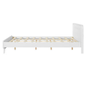 English Elm Pine Solid Wood Queen Platform Bed Matte Finish Tall Headboard No Box Spring White N770PQ291030K