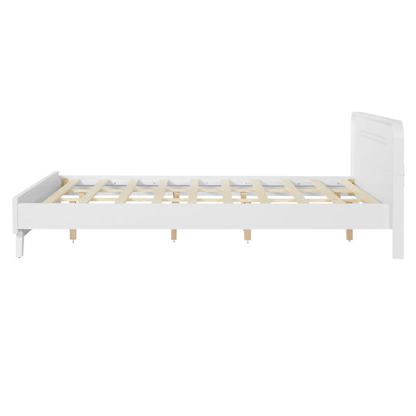 English Elm Pine Solid Wood Queen Platform Bed Matte Finish Tall Headboard No Box Spring White N770PQ291030K