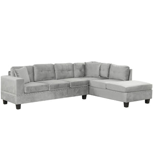English Elm 105" Modern Velvet Sectional Sofa with Storage Ottoman, Reversible Chaise, Cup Holders & Pillows Gray N719S000580E