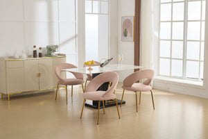 English Elm 061-Set Of 1 Pink Velvet Dining Chair With Curved Backrest & Golden Legs For Modern Spaces W527P255478