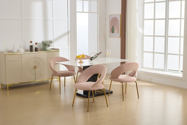 English Elm 061-Set Of 1 Pink Velvet Dining Chair With Curved Backrest & Golden Legs For Modern Spaces W527P255478