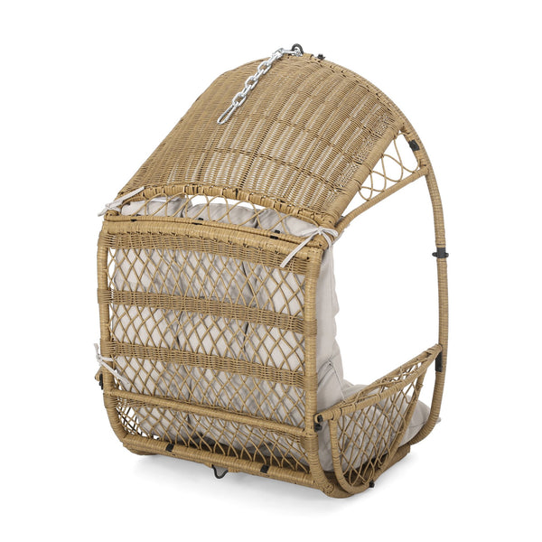 English Elm Christopher Knight Home® - Malia Wicker Hanging Chair With Plush Cushion - Stylish Indoor/Outdoor Seating For Relaxation & Comfort 67677.00LBGE