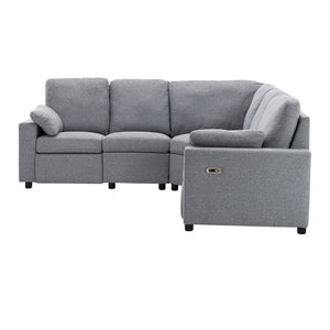 English Elm 89" Power Recliner Sectional Sofa with USB Ports, Storage Drawers, Linen Upholstery, Theater Comfort Gray N719S001590E