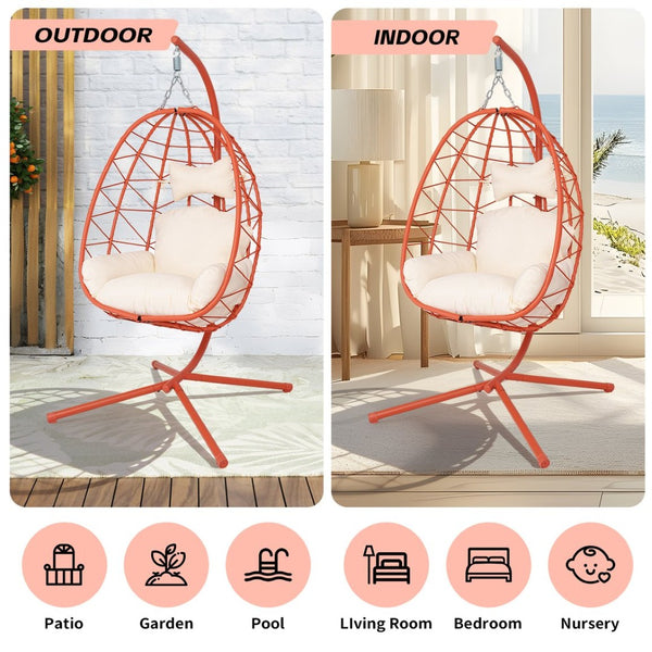 English Elm Hanging Egg Chair Pe Wicker Swing with Stand Washable Cushion Patio Bedroom T5880P497581