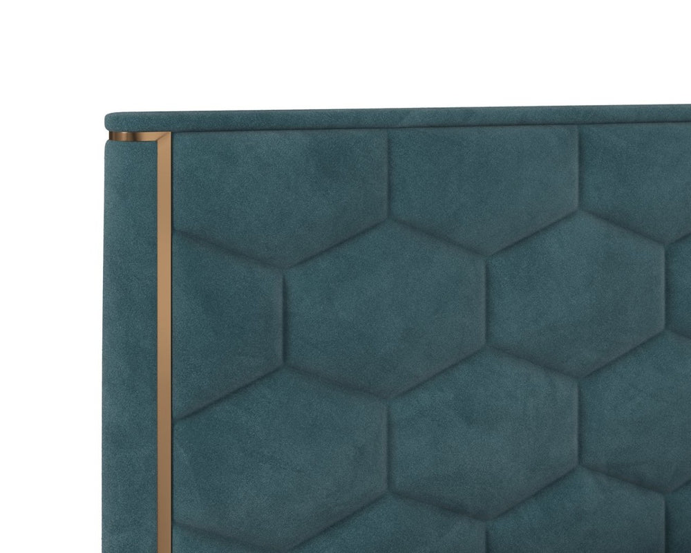 Sunpan ALISHA King Bed - Luxurious Meg Dusty Teal Upholstered Design with Gold Accents & Tufted Headboard 110095