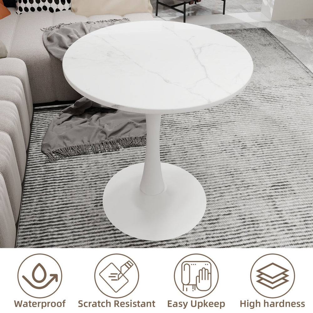 English Elm Marble-Top Round Side Table With Sleek Pedestal Base - Modern Minimalist Accent For Any Space W1935P353217