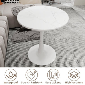 English Elm Marble-Top Round Side Table With Sleek Pedestal Base - Modern Minimalist Accent For Any Space W1935P353217