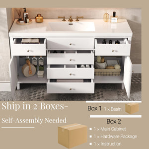 English Elm Christopher Knight Home® - 60" Modern Bathroom Vanity with Durable SMC Sink, Rattan Doors, Soft-Close Drawers, Pine Legs White N817P296130W