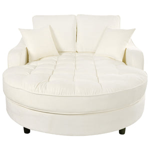 English Elm 55" Modern Chaise Lounge Sofa Bed Upholstered in Soft Chenille with Tufted Round Seat & Pillows, Durable Frame Beige N719P256002A