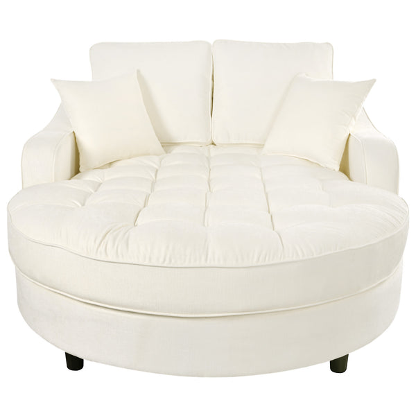 English Elm 55" Modern Chaise Lounge Sofa Bed Upholstered in Soft Chenille with Tufted Round Seat & Pillows, Durable Frame Beige N719P256002A