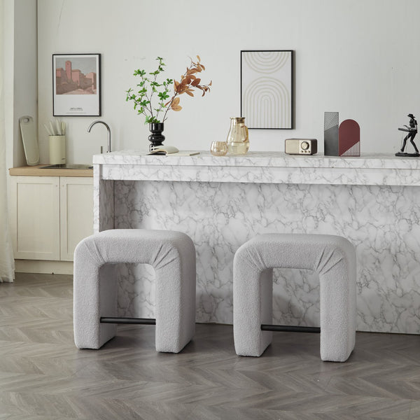English Elm Christopher Knight Home® - 24'' Boucle stool with inverted U design, cozy loop-pile seating, durable rubberwood footrest, modern set of 2 Grey N780P187017G