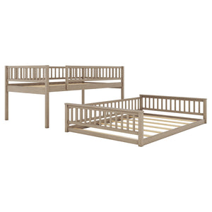 English Elm Full Xl Over Queen Bunk Bed Pine Frame with Guardrails Ladder and Slat Support Walnut GX000450AAD