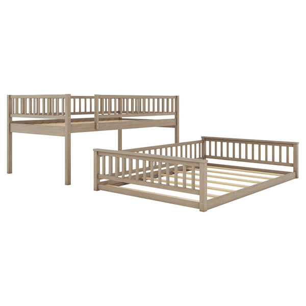 English Elm Full Xl Over Queen Bunk Bed Pine Frame with Guardrails Ladder and Slat Support Walnut GX000450AAD