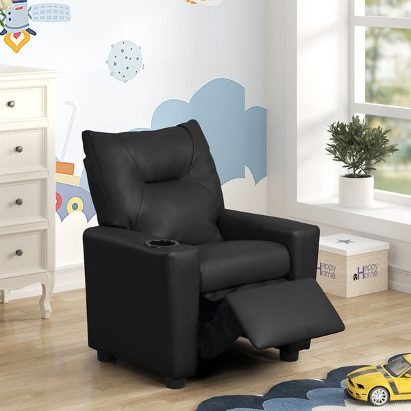 English Elm PVC Kids Recliner Chair with Cupholder and Easy-Clean Fabric, Comfortable Reclining Seat for Room Fun Black B016P404569