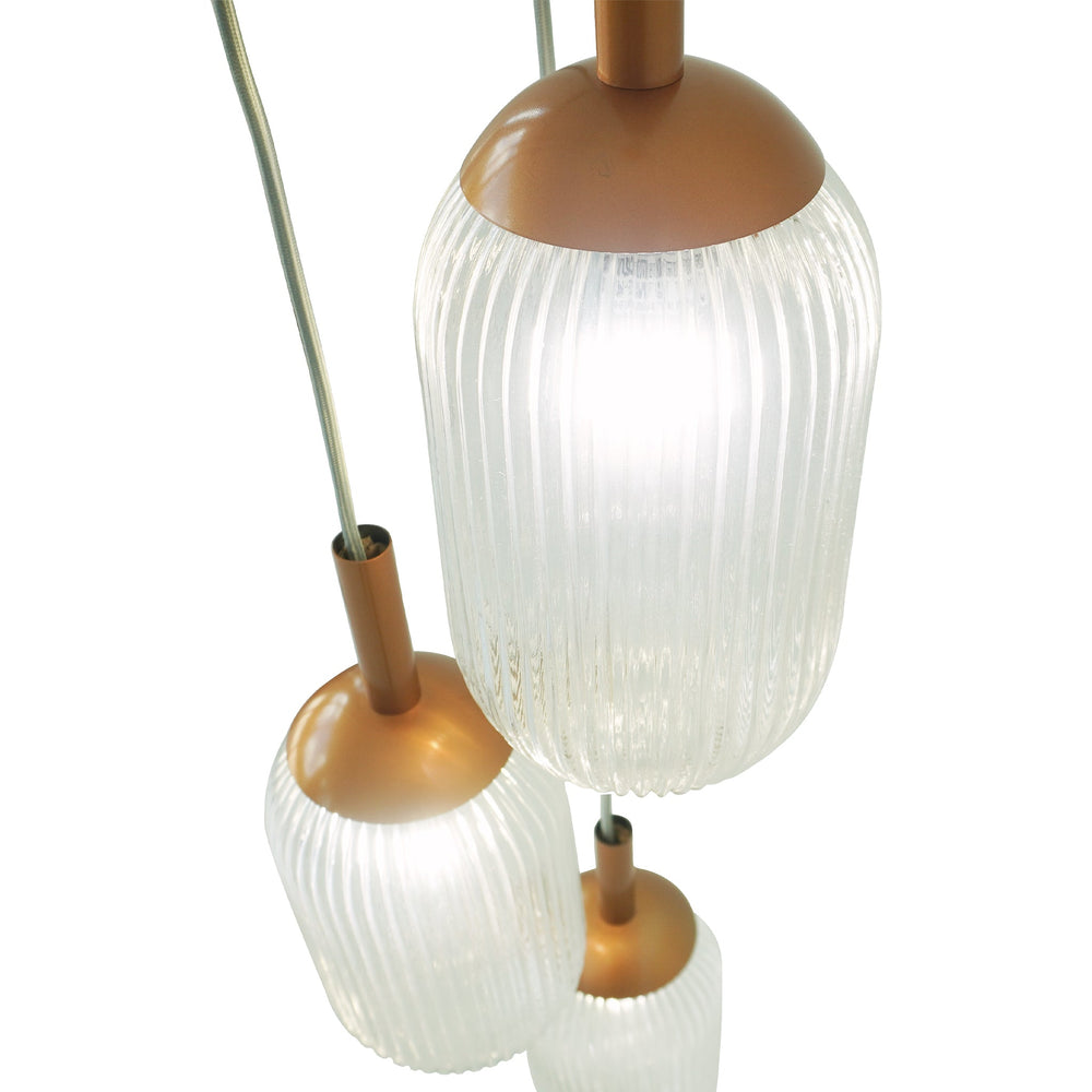 English Elm Ashcroft Furniture - Warehouse Retro Pendant Lamp Bronze & Clear Ribbed Glass, 3-Light Adjustable Mid-Century Fixture B183P315088