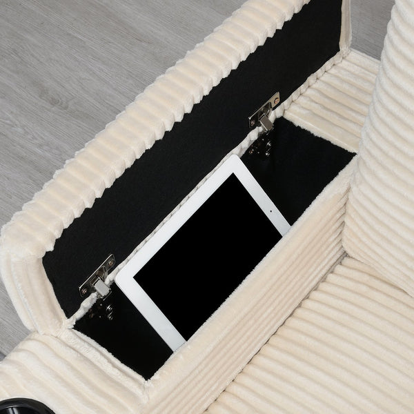 English Elm 106" Convertible L Shaped Sectional Sofa with Corduroy Upholstery, Armrest Storage, USB Charging Hub, Cup Holders, Modular Comfort for Living Room Beige N723S0187A