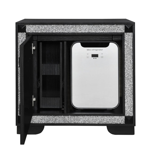 English Elm Soulmarie Glam Nightstand with Built-in Cooler Speaker and Glitter Panel Detail Charcoal B201P411421