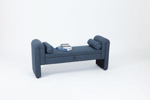 English Elm 60-inch Velvet Storage Bench Upholstered Seat with Hidden Compartment for Bedroom Entryway Dark Blue W2795P429885