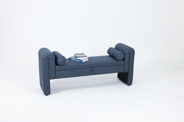 English Elm 60-inch Velvet Storage Bench Upholstered Seat with Hidden Compartment for Bedroom Entryway Dark Blue W2795P429885