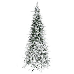English Elm Homcom 9' Snow Flocked Artificial Christmas Tree - Realistic Branches, Quick Setup, Safe & Stunning! W2225P229088