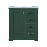 English Elm 30" Bathroom Vanity With Sink, One Package, Green Bathroom Cabinet With Drawers, Solid Frame and Mdf Board