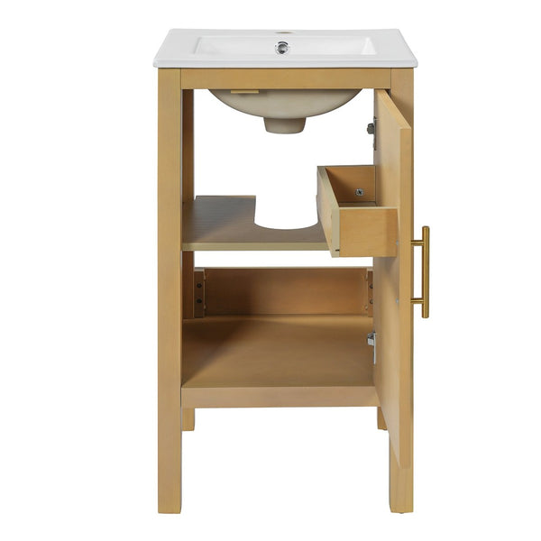 English Elm 18" Pine and Mdf Bathroom Vanity with Ceramic Basin Soft Close Hinged Cabinet N710P426321P