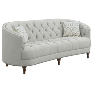 English Elm Veronica Romantic Grey 2-Piece Tufted Fabric Sofa & Loveseat Set with Nailhead Trim, Classic Elegance B062S00846