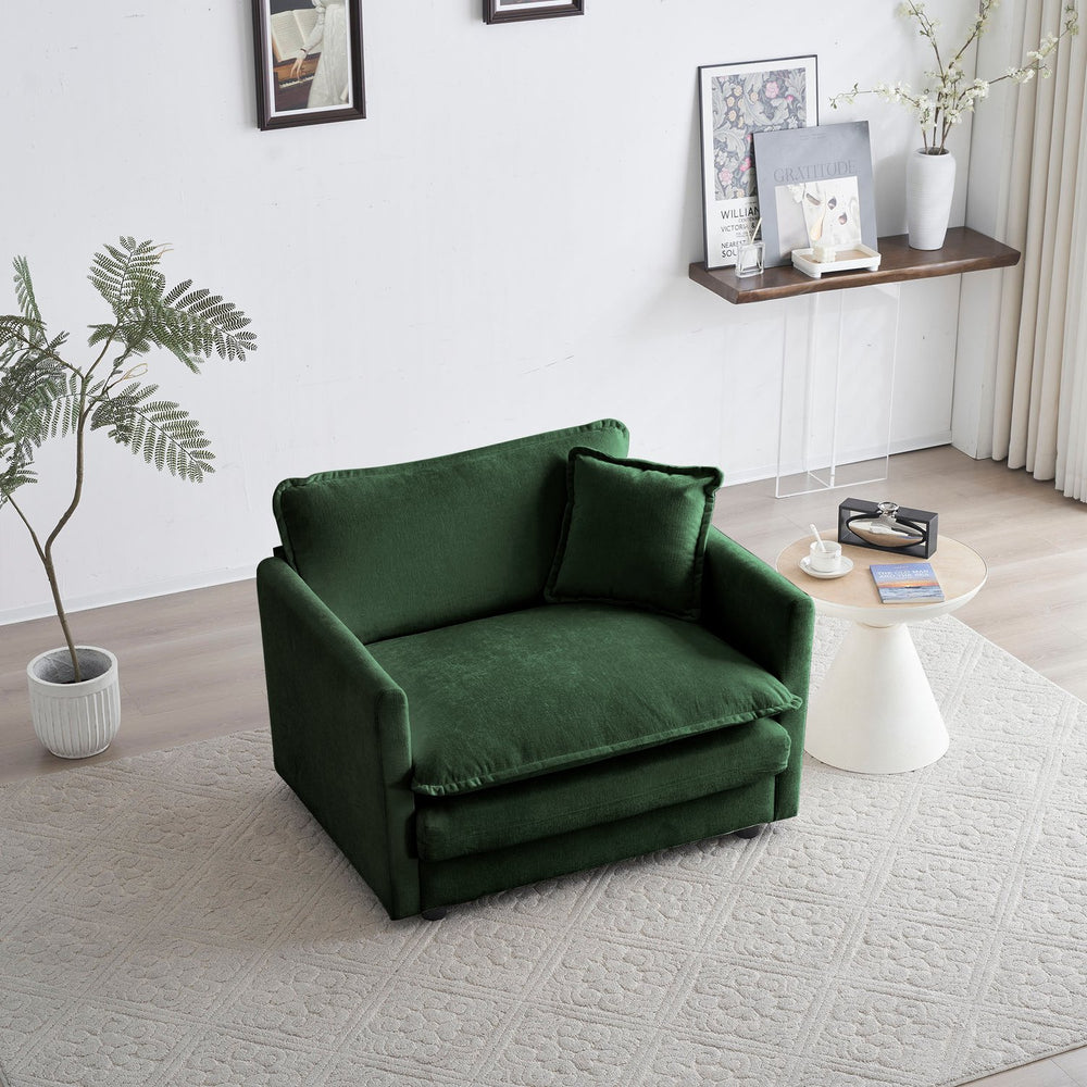 English Elm Comfy Deep Single Seat Sofa Upholstered Reading Armchair in Chenille Fabric with Toss Pillow, Stylish Comfort and Support for Living Rooms and Home Offices Green W714S00323