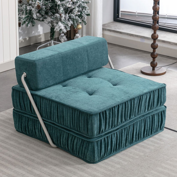 English Elm Green Chenille Floor Sofa Convertible Futon Chair with Modular Sleeping Support Green W3612P376637