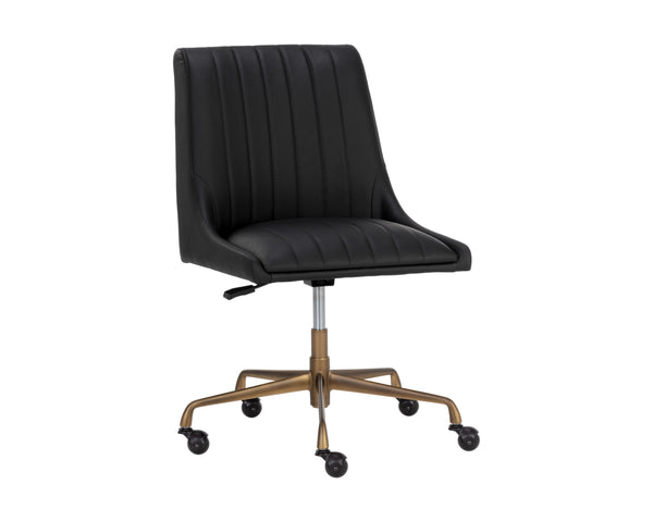 Sunpan Halden Office Chair - Urban Design with Bold Stitching and Rustic Bronze Base for Modern Workspaces Vintage Black