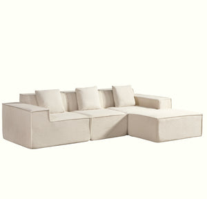 English Elm CozyForm Corduroy Convertible Sectional Sofa with Ottoman and Pillows, Modular L‑Shape Sleeper Comfort Beige B2735S00036