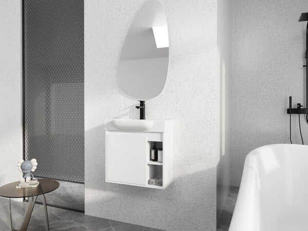 English Elm 24'' Floating Wall Mounted Bathroom Vanity with Ceramic Sink and Soft Close Cabinet Glossy White W999P426636