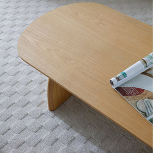 English Elm 47.24" Oval Coffee Table with Solid Wood Veneer, Modern Farmhouse Center Table, Sturdy H-Base Storage Natural Wood W2664P346448