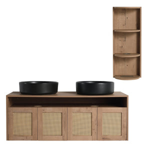 English Elm 48" Floating Bathroom Vanity Oak Finish Dual Ceramic Sinks Four Soft Close Doors W999S00505