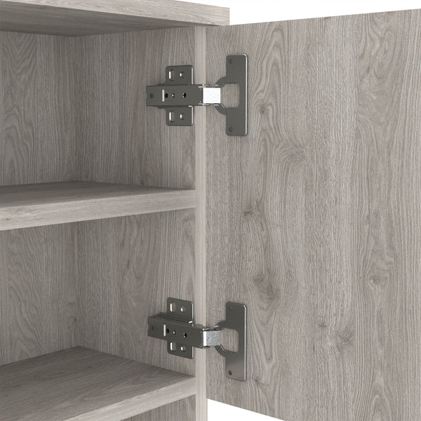 English Elm Pantry 67" Gray Pantry Cabinet with Microwave Top, 4 Doors, Drawer, Shelves, Durable MDP Design B097133016