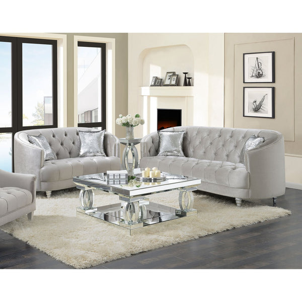 English Elm Elliston Grey Tufted 2-Piece Living Room Set Sofa & Loveseat with Nailhead Trim, Cabriole Legs, Classic Elegance B062S00842