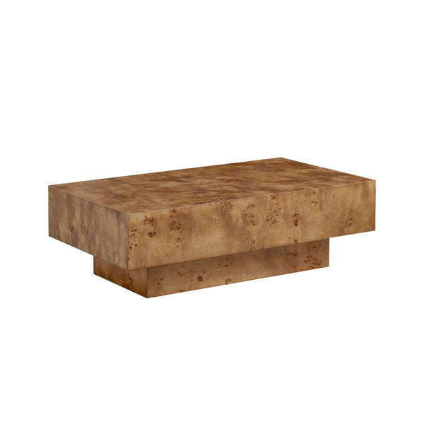 English Elm 43.31 Inch Burl Veneer Rectangular Coffee Table Mid-century Pedestal Base Living Room Walnut W2582P431212
