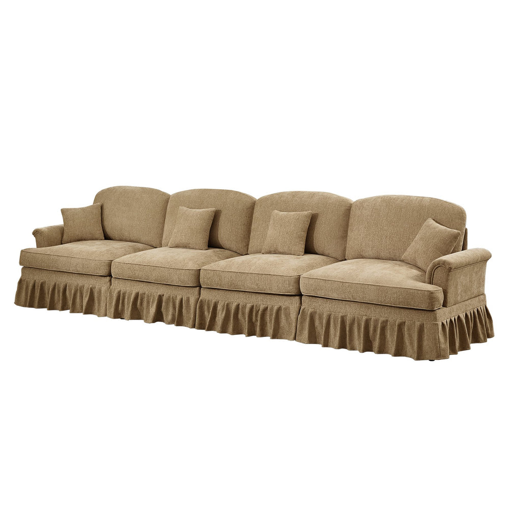 English Elm Elegant Mid Century 4-Seater Sofa Couch With Removable Pleat Skirts, Flared Arms & Cozy Chenille Design W3041S00249
