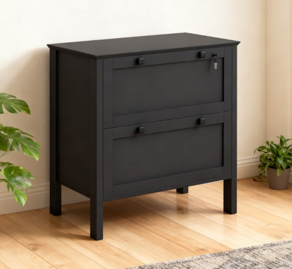 English Elm File Cabinet Two Drawer Locking Matte Black Home Office Organizer with Printer Stand Top T3971P412238