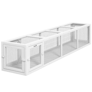 English Elm PawHut Extendable Outdoor Cat Tunnel 79" Wooden Catio Run with Weatherproof Mesh, Multi-Entry White+Black W2225P200586