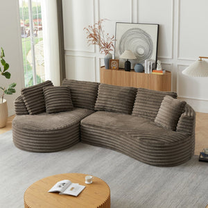 English Elm Modern Curved Sectional Sofa Tufted Corduroy L Shape for Living Room Apartment Dark Brown W2339S00163